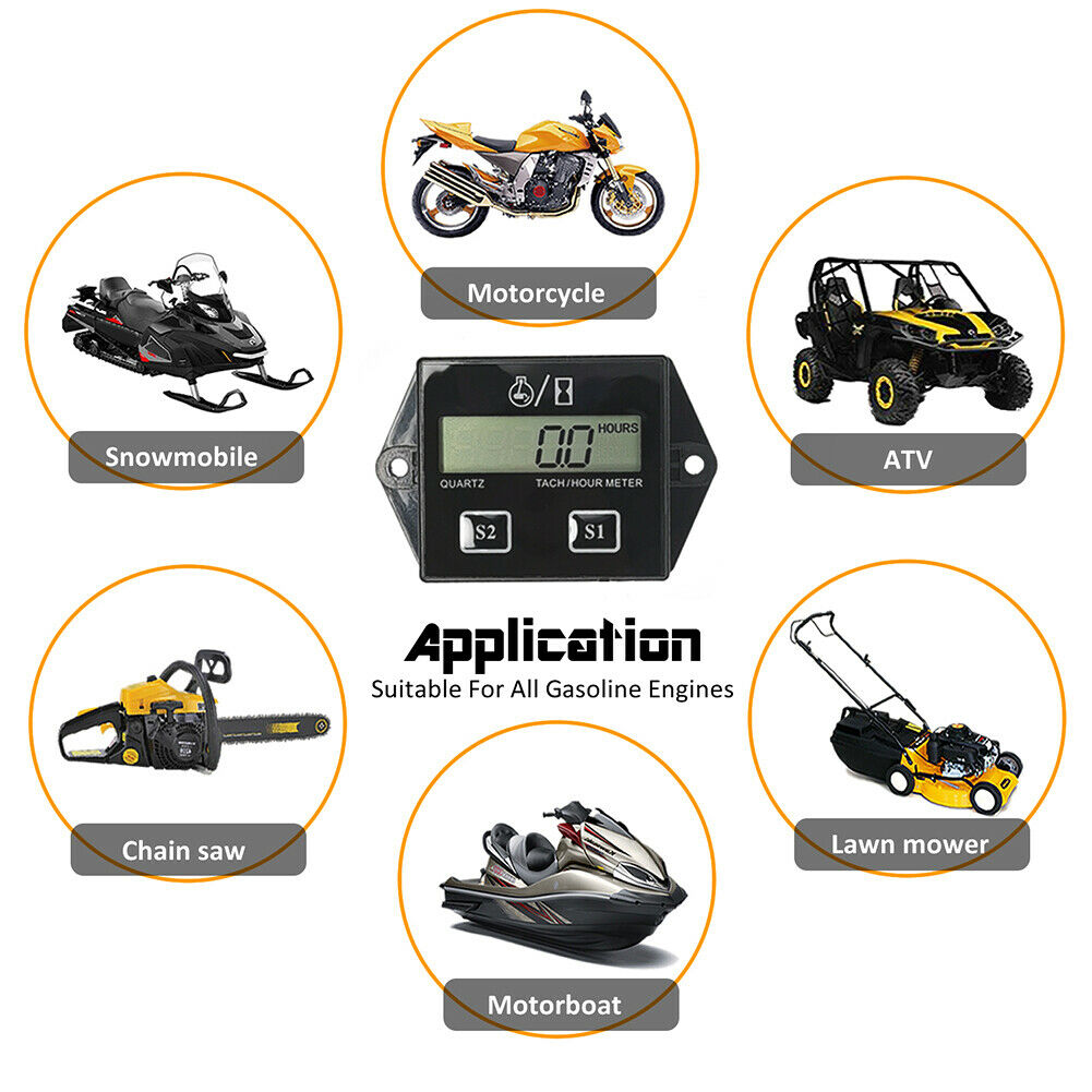 DJ-201 Digital Hour Tach Meter with LCD Display Tachometer for ATV UTV Boat