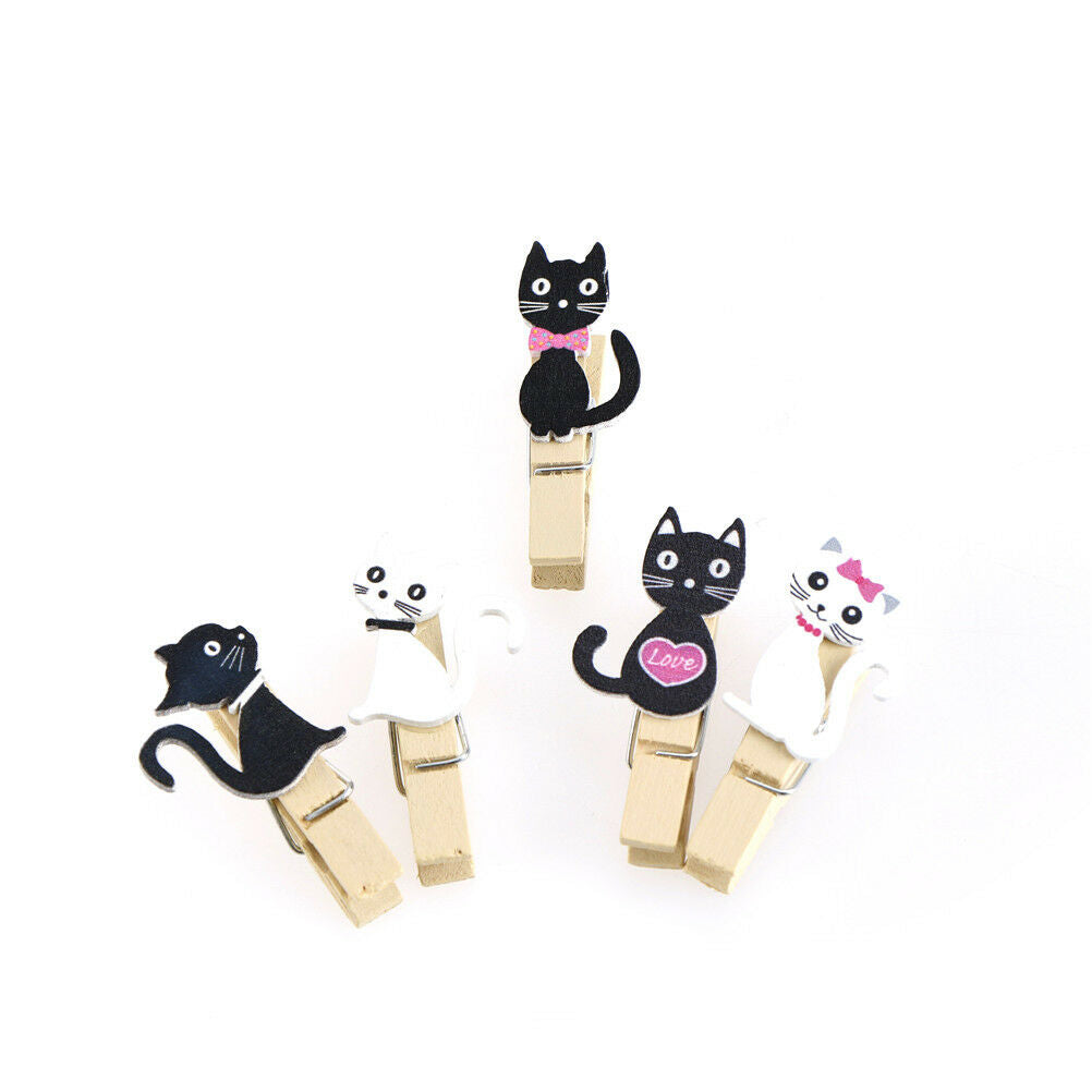 Cat wooden clips with hemp rope photo clip wood paper clip for bag DIY toolsBDAU