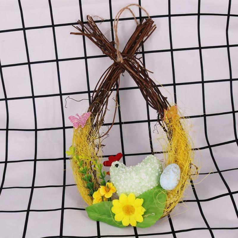 Easter Chicken Laying Egg Door Hanging Pendant Rattan Wreath Home Decorations
