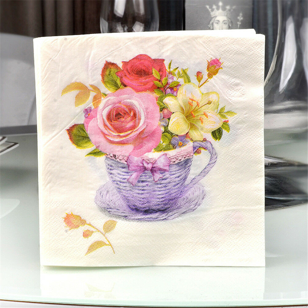 20pcs flower paper napkins food festive party tissue napkins decoupage decorDDAU