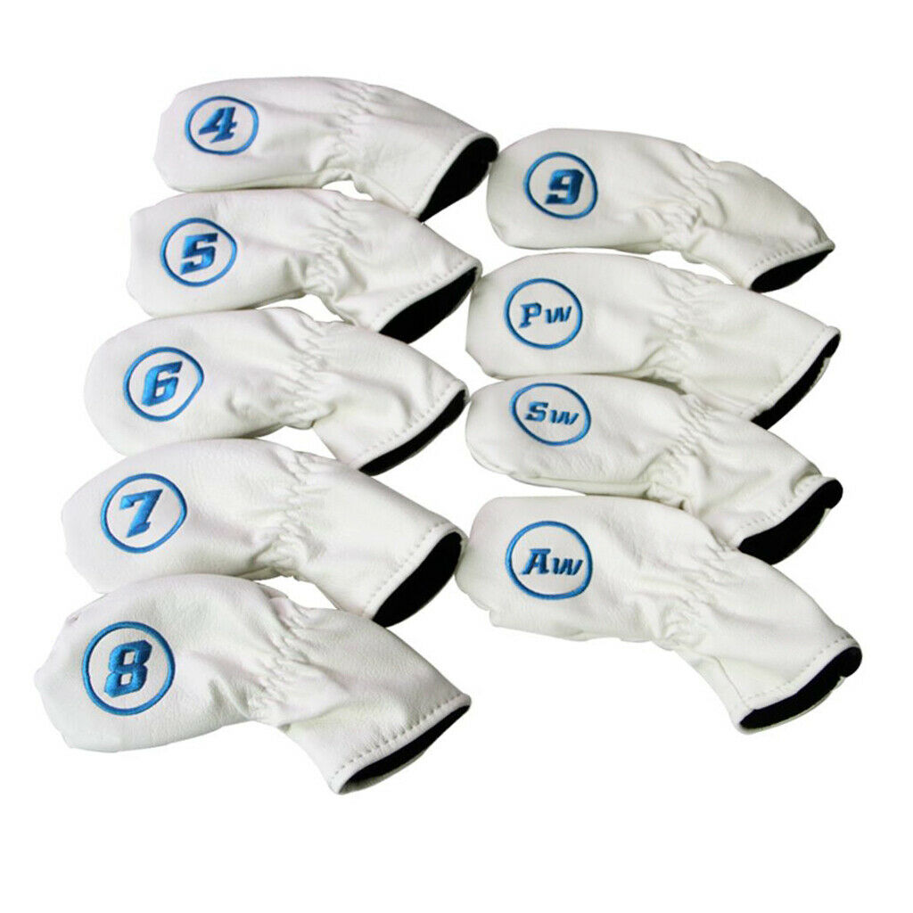 4-AW  9pcs Golf Club Head Cover Irons Headcover Protector with Number White