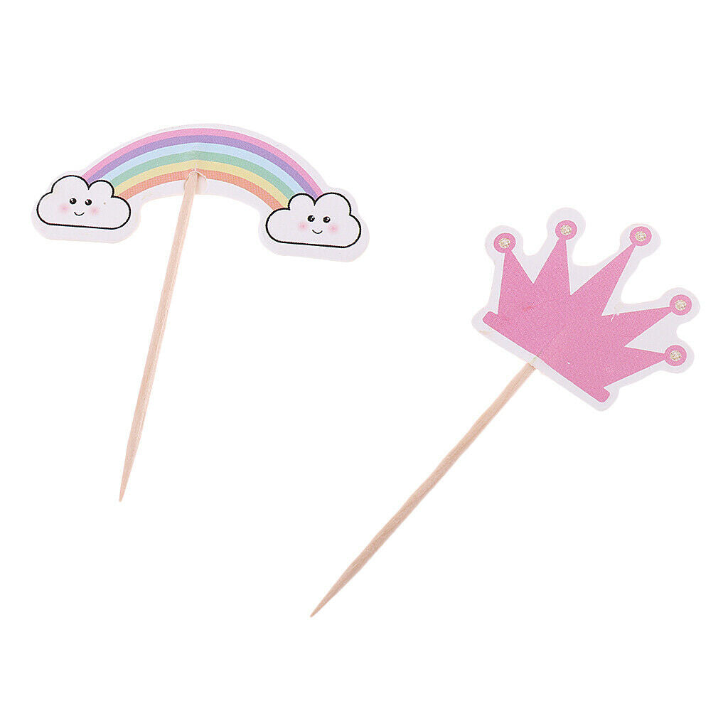 24pcs Rainbow Unicorn Cake Toppers Food Picks Cake Picks Decoration