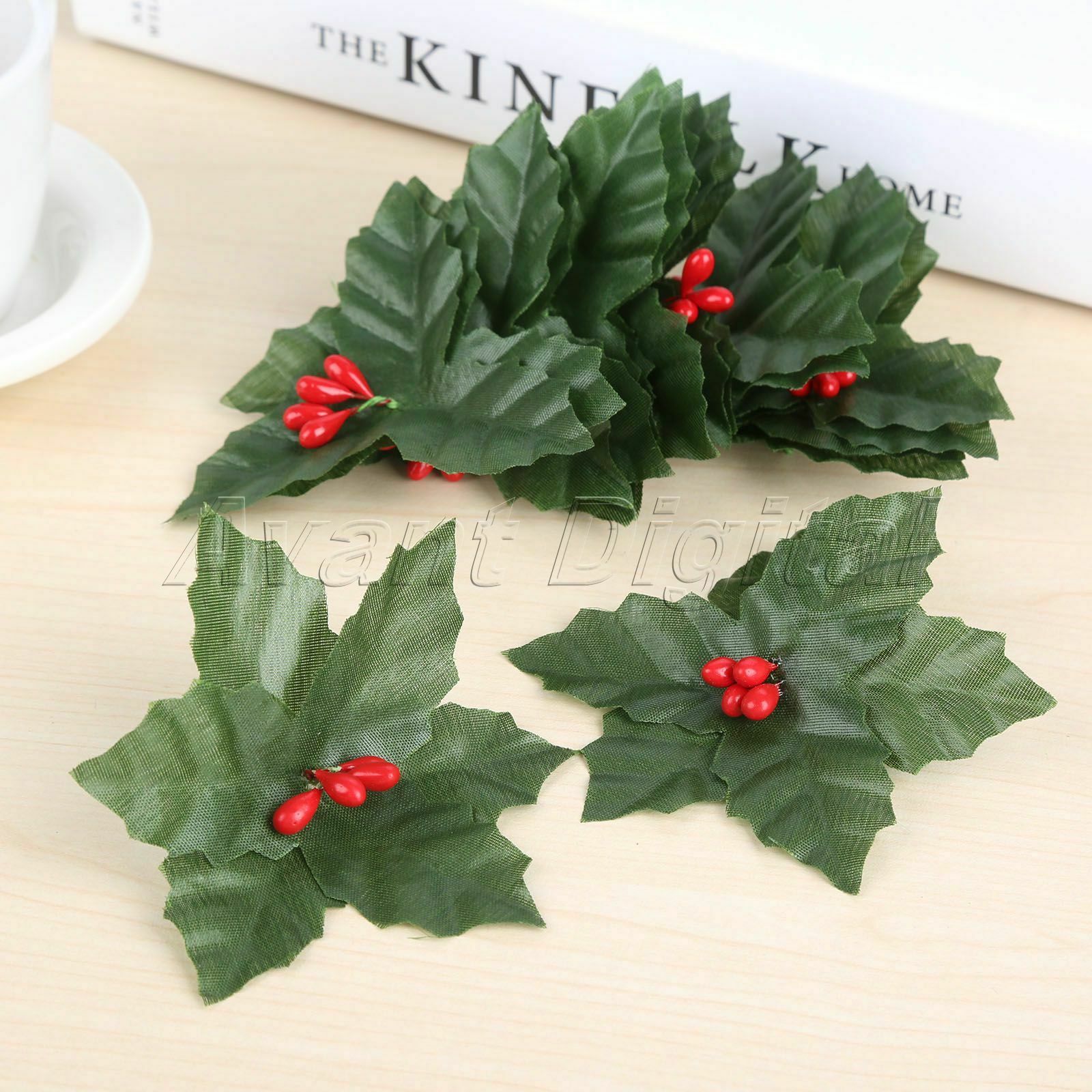 Decoration Artificial Leaf Mini Holly Berries Christmas Flower Silk Leaves 10Pcs