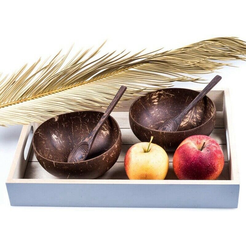 Coconut Bowls and Wooden Spoons for Serving Noodle,Pasta,Smoothie,Porridge,HG6Z5