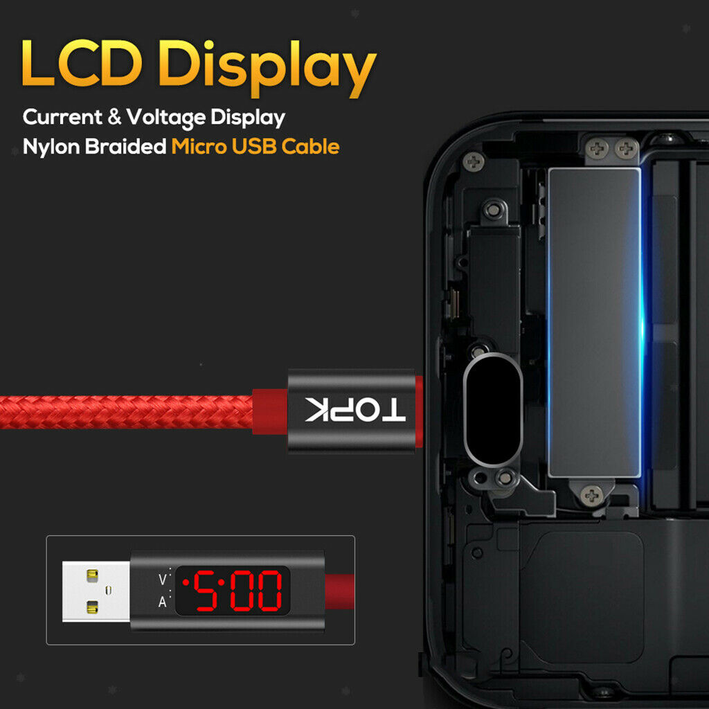 LED Display Quick Charging Cellphone Micro USB Cable Charging Wire 3ft