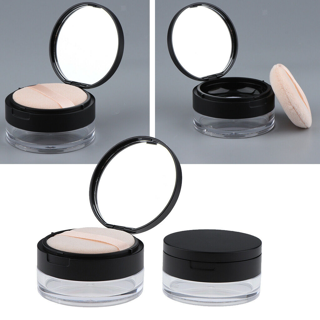 2x Round Face Powder Case with Mirror Travel Foundation Jar Cosmetic Box