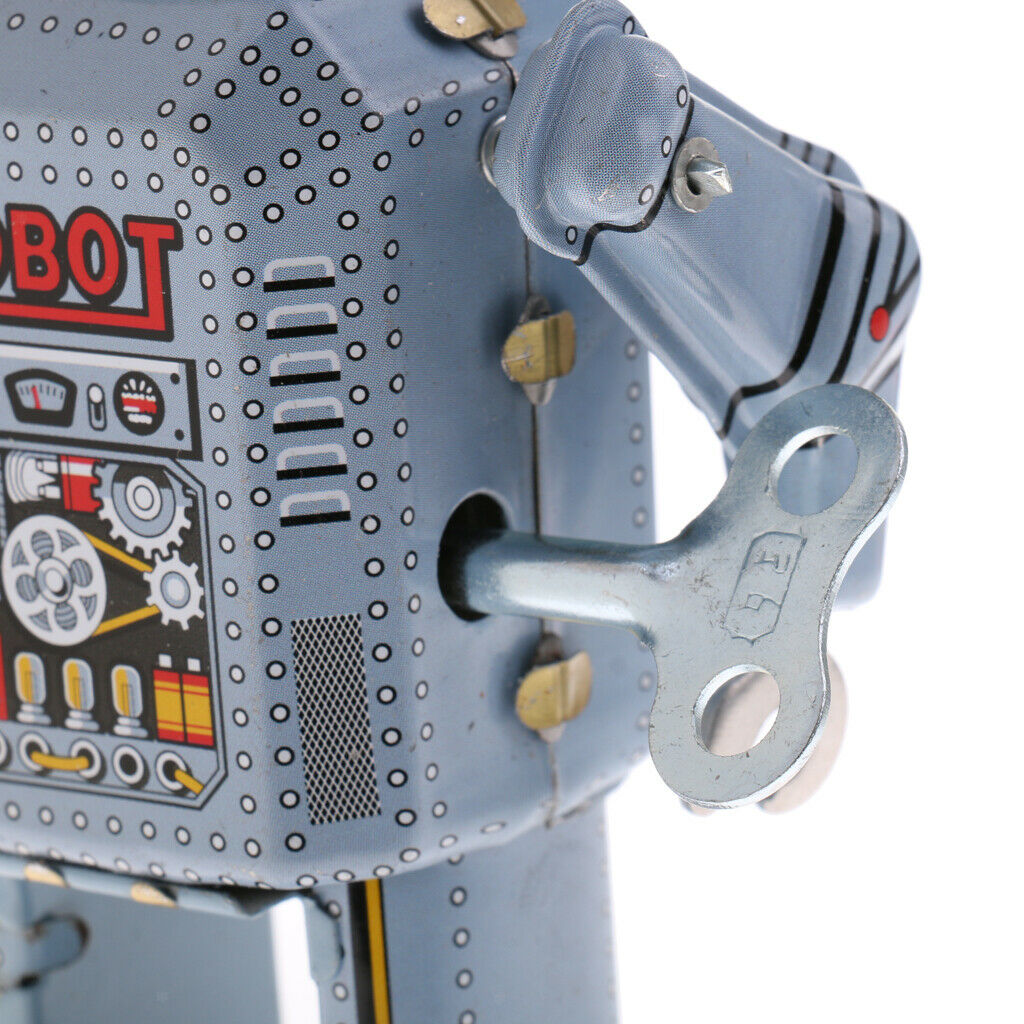 10cm Gray Wind Up Walking Planets Robot Clockwork Tin Tinplate Toys Collectibles