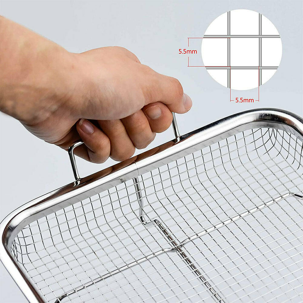 Stainless Steel Grill Basket Oven Crisper Basket Fruits Washing Kitchen Drying