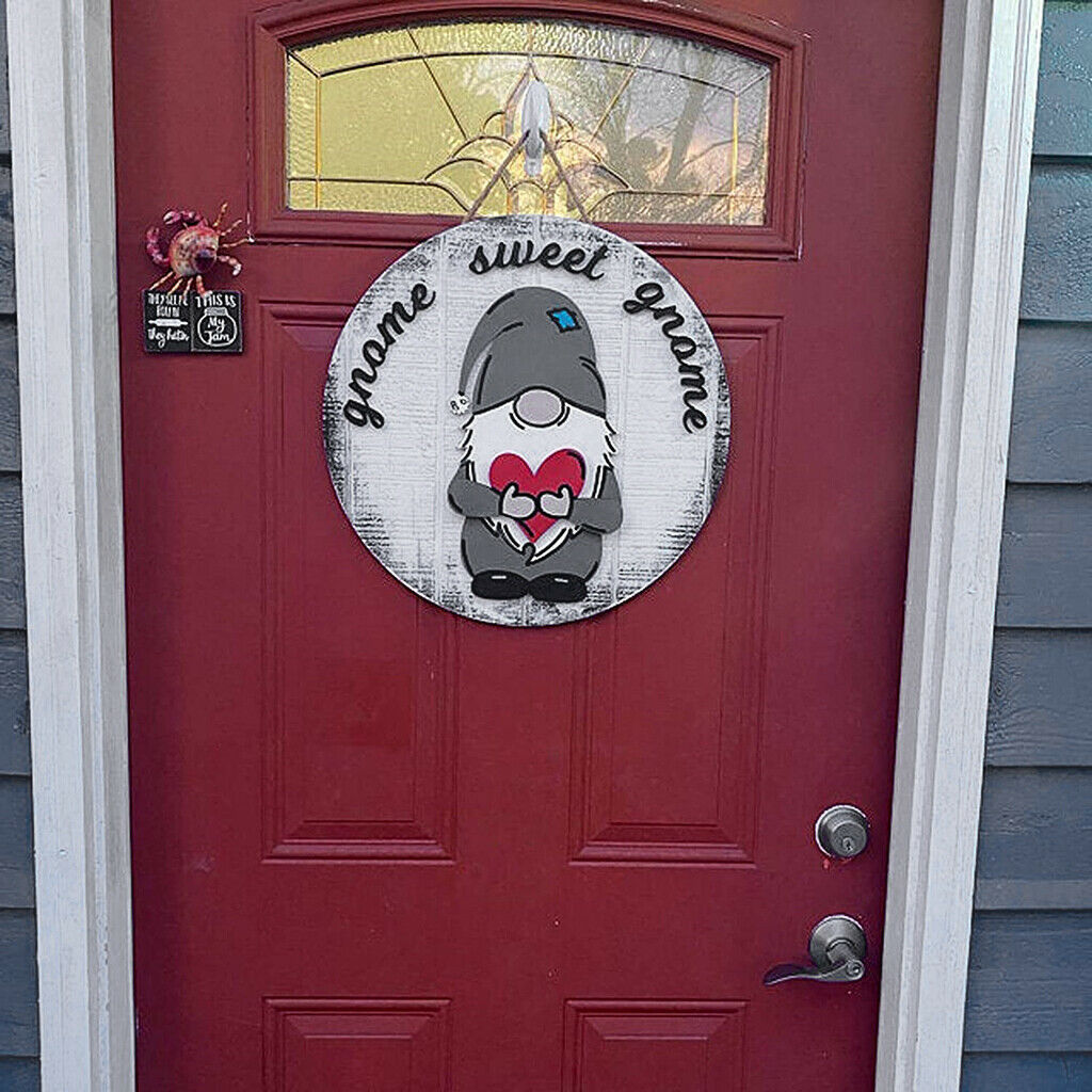 Wooden Gnome Sign Plaque Indoor Outdoor Spring Front Door Window Garden