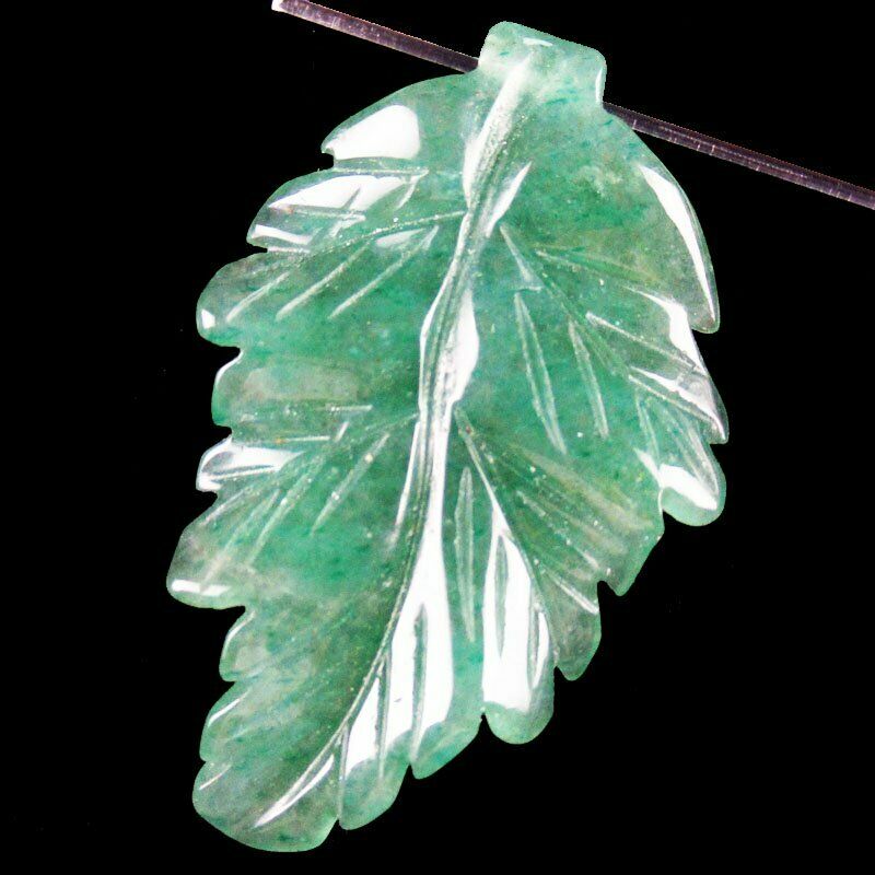 2Pcs 12g Carved Green Aventurine Leaf Pendant Bead 40x25x5mm A-486DP