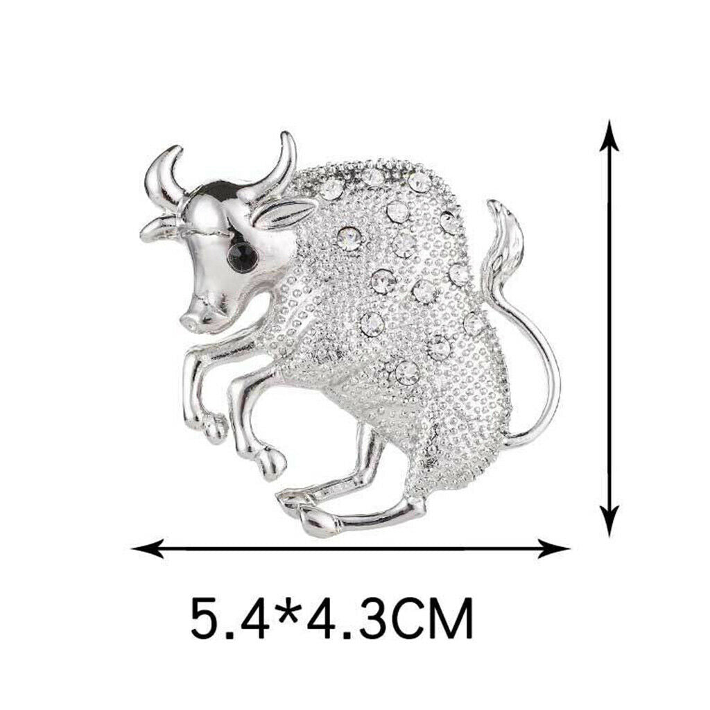 Silvery Tone Clear Crystal Rhinestone Cow Animal Brooch Pin For Men Women