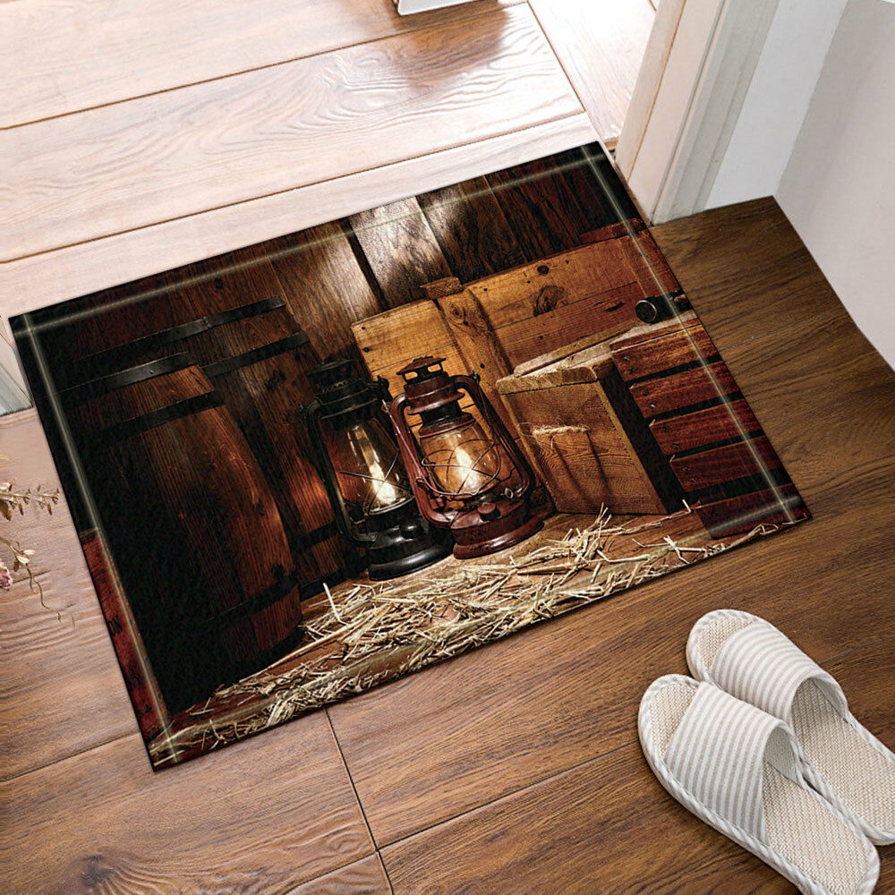 Cowboy Barn Lantern At Cellar Bathroom Rug Non-Slip Floor Indoor Door Mat 16x24"