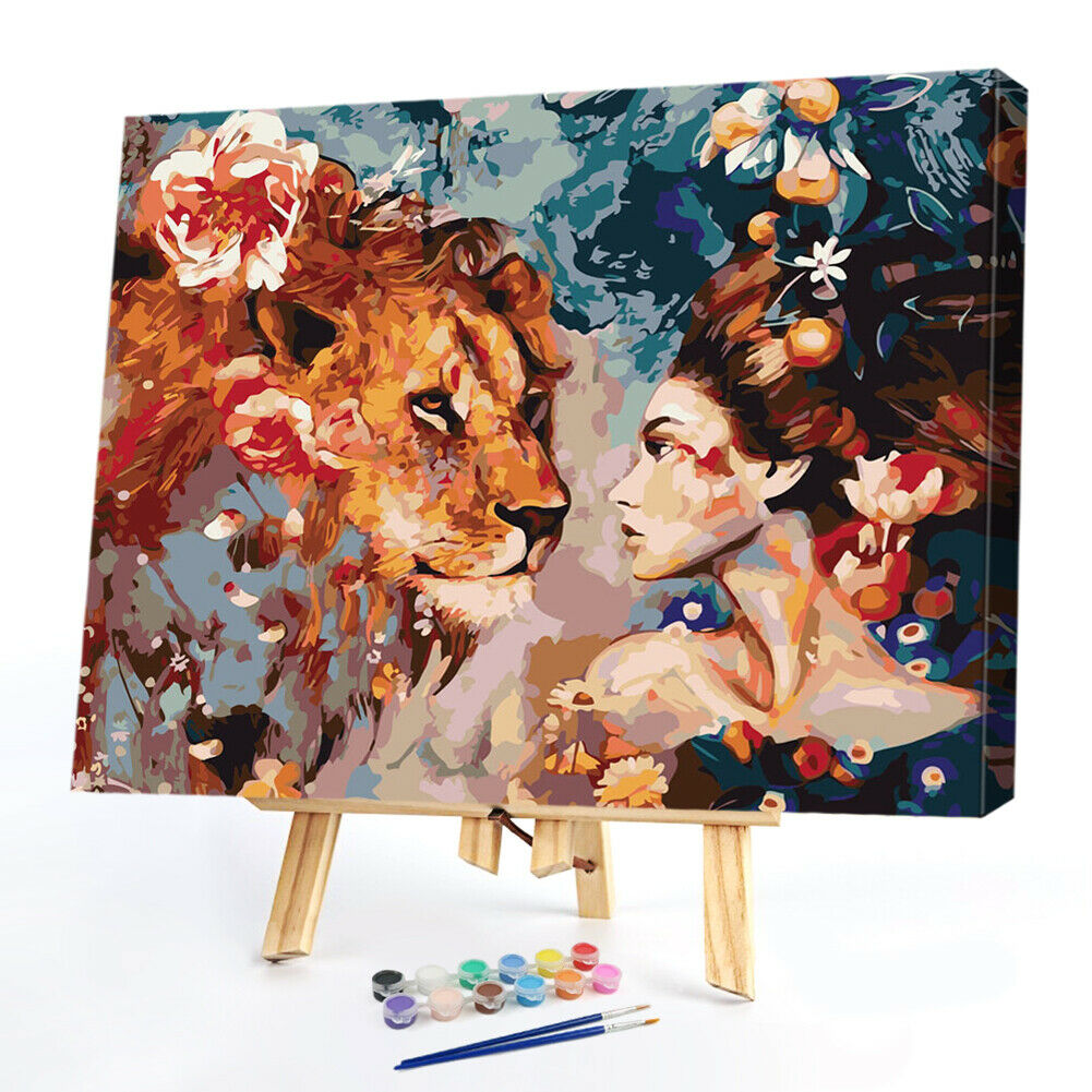 Painting By Numbers Kit DIY Beauty Lion Canvas Oil Art Picture Home Decor @