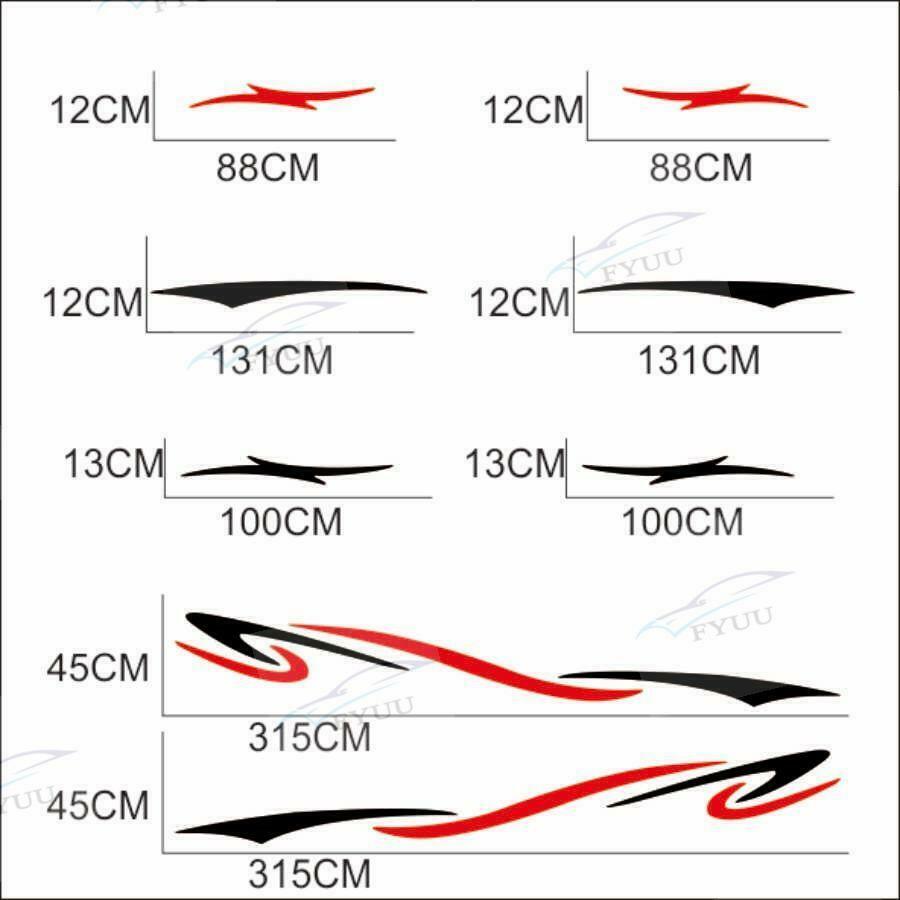 2x Car Stickers Kits Stripes Graphics Styling For Caravan Trailer RV Black + Red