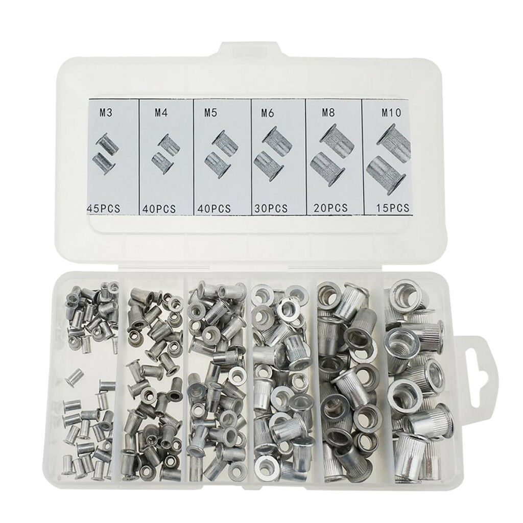190Pcs Rivet Nut Flat Head Threaded Insert M3 M4 M5 M6 M8 M10 Assortment