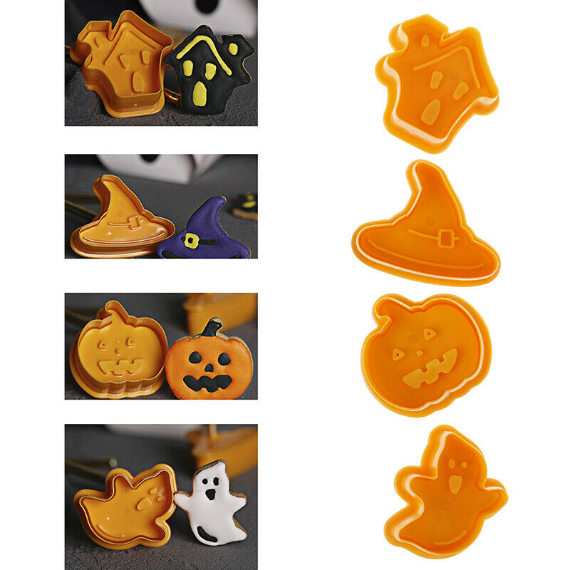 Halloween Pumpkin Ghost Theme Plastic Cookie Cutter Plunger Cake Decora T.l8