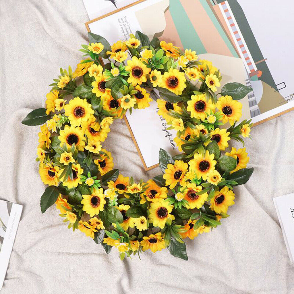 Artificial Sunflower Wreath 20'' Welcome Lifelike Garland Wreath Decoration