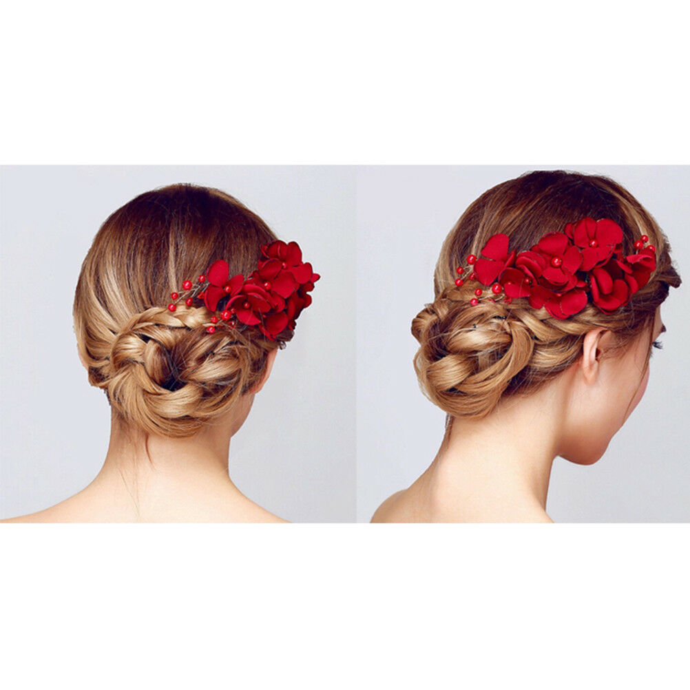 1Pc Bridal wedding bridesmaid red flower hair comb clip hairpin accessories Tt
