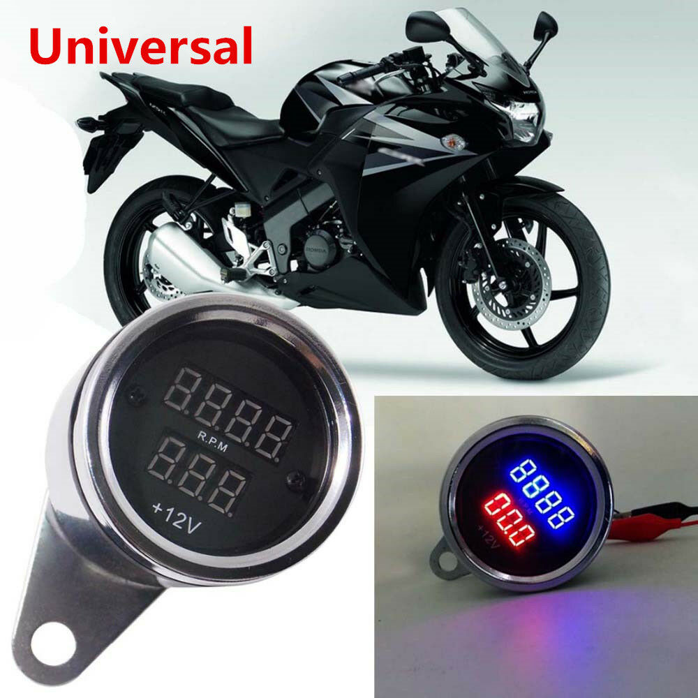 Motorcycle Motorbike Digital Tachometer Voltmeter Gauge Voltage Waterproof 12V