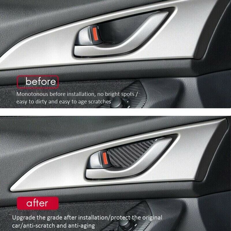 Carbon Fiber Interior Door Handle Bowl Panel Cover Trim for Mazda 2 3 6 DemiJ7V6
