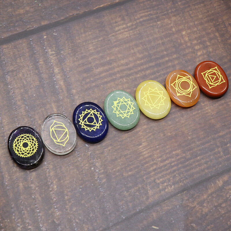 Healing Crystal 7 Chakra Reiki Yoga Balancing Engraved Vikings Symbol Stone Gift