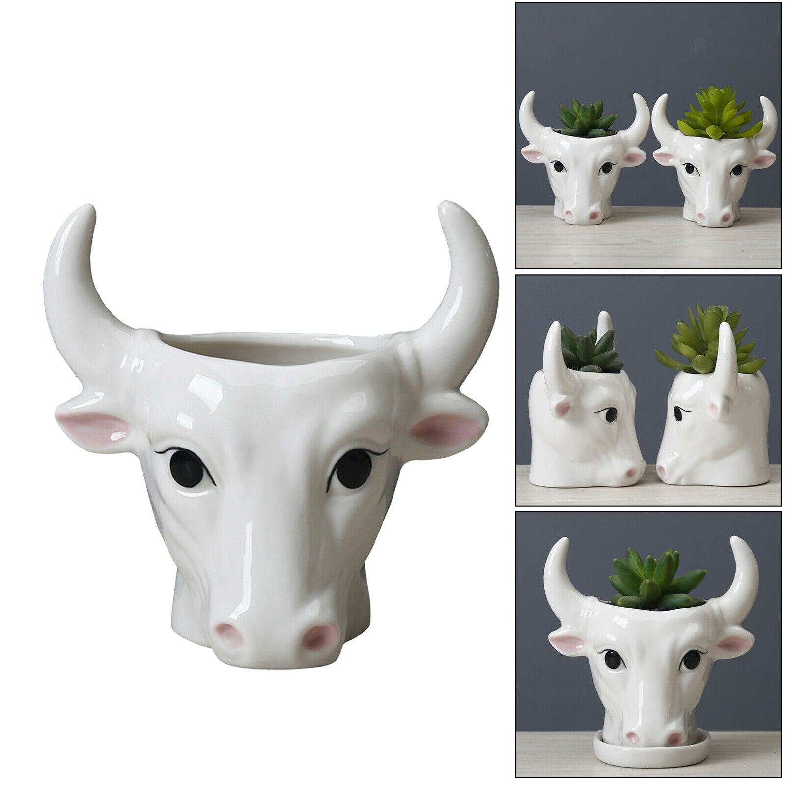 Cute Ceramic Mini Bull Shape Succulent Pot Flower Planter Flowerpot Decor