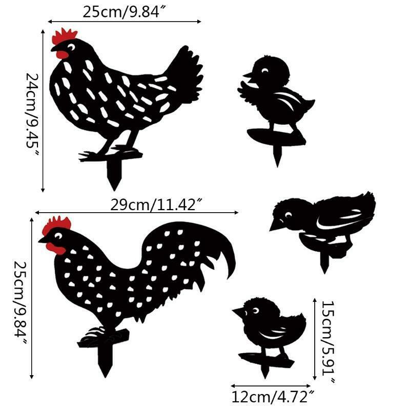 5 Pcs Hollow Rooster Chick Garden Silhouette Stakes Acrylic Backyard Decoration