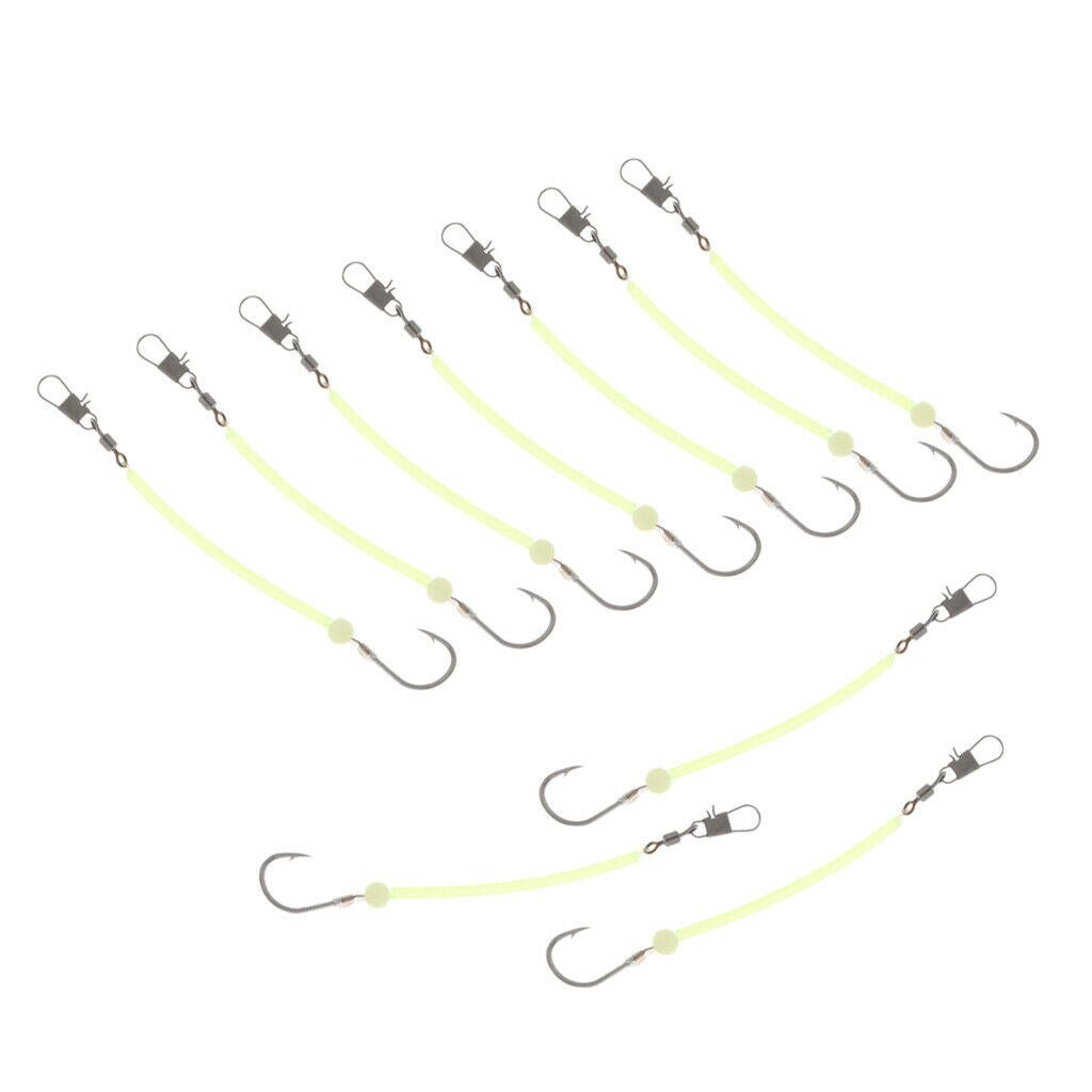 10pcs Sea Fishing Rigs Carp Rigs with Luminous Tube Barbed Hook Hook Size 12