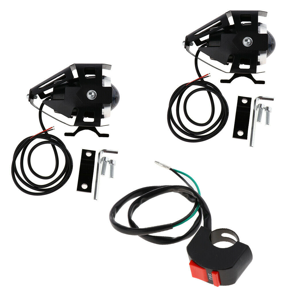 2pcs 125W LED Headlight Motorcycle Driving Fog Spot Bulb Light & Switch
