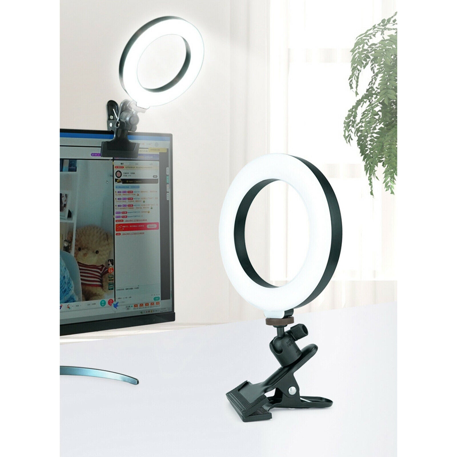 LED Adjustable Brightness   Light Clip-on for Video Conference Vlogging Set A