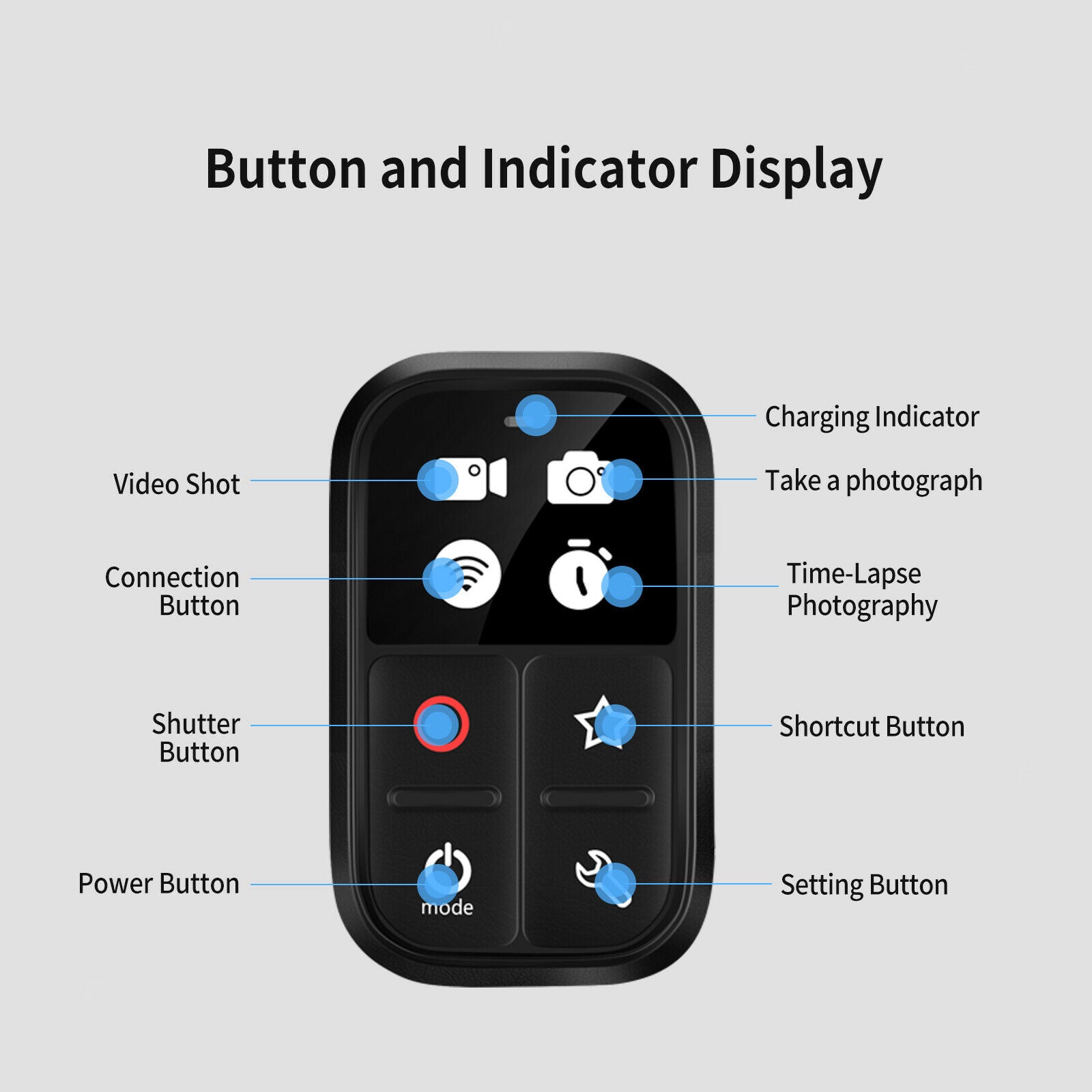 Remote Control Wireless with Led Indicator for   Hero 8/9/Max Black