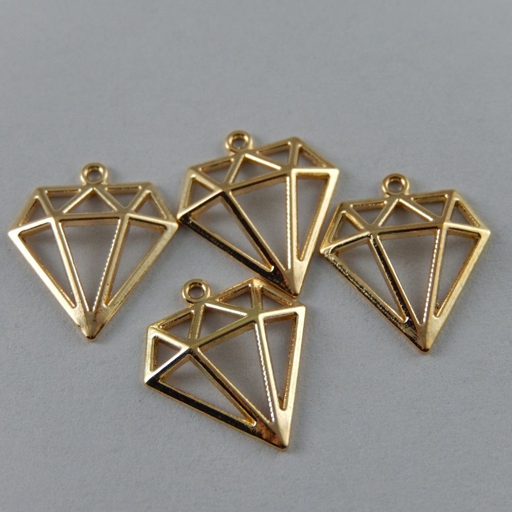40 pcs Golden Alloy Charm Diamond Shape Earring Pendant Jewelry Findings 16x14mm