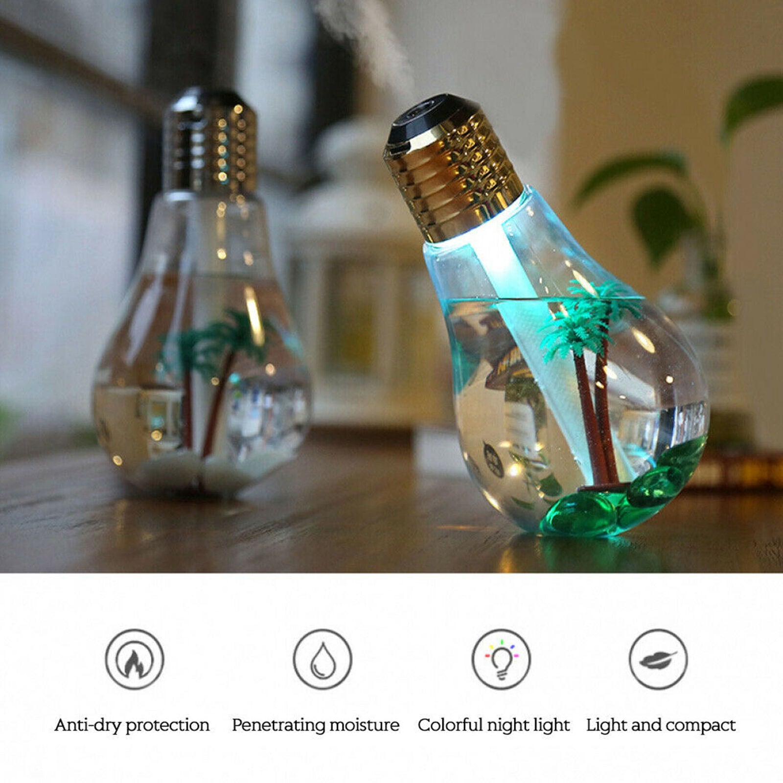Bulb Essential Oil Diffuser Humidifier Ultrasonic LED USB Aroma Air Purifier