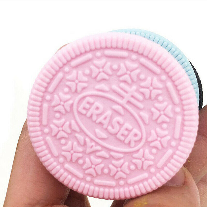 Cute Eraser Biscuit Cookie Modeling School Supplies Pink Blue Black Rubb.l8