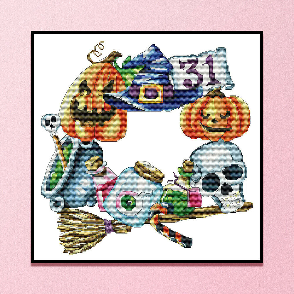 Partial Cross Stitch DIY 14CT Counted Halloween Imp Wall Artwork Craft Kit Decor