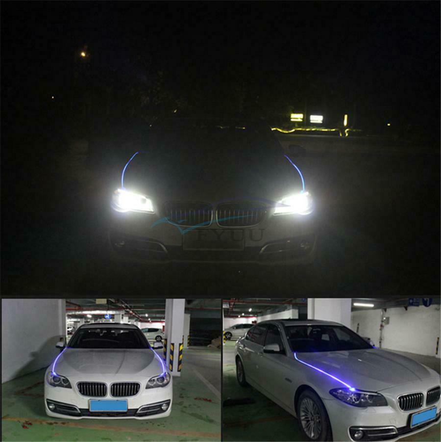 1 Set Left&Right 80CM Vehicle Hood Blue LED Atmosphere Light Strip Universal