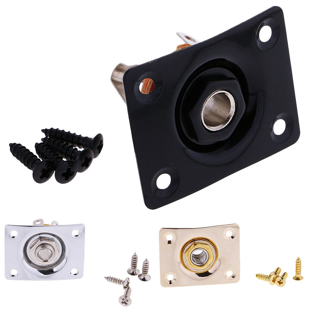 Rectangle Output Input Jack Plate Socket Plug for Electric Guitar Bass Black