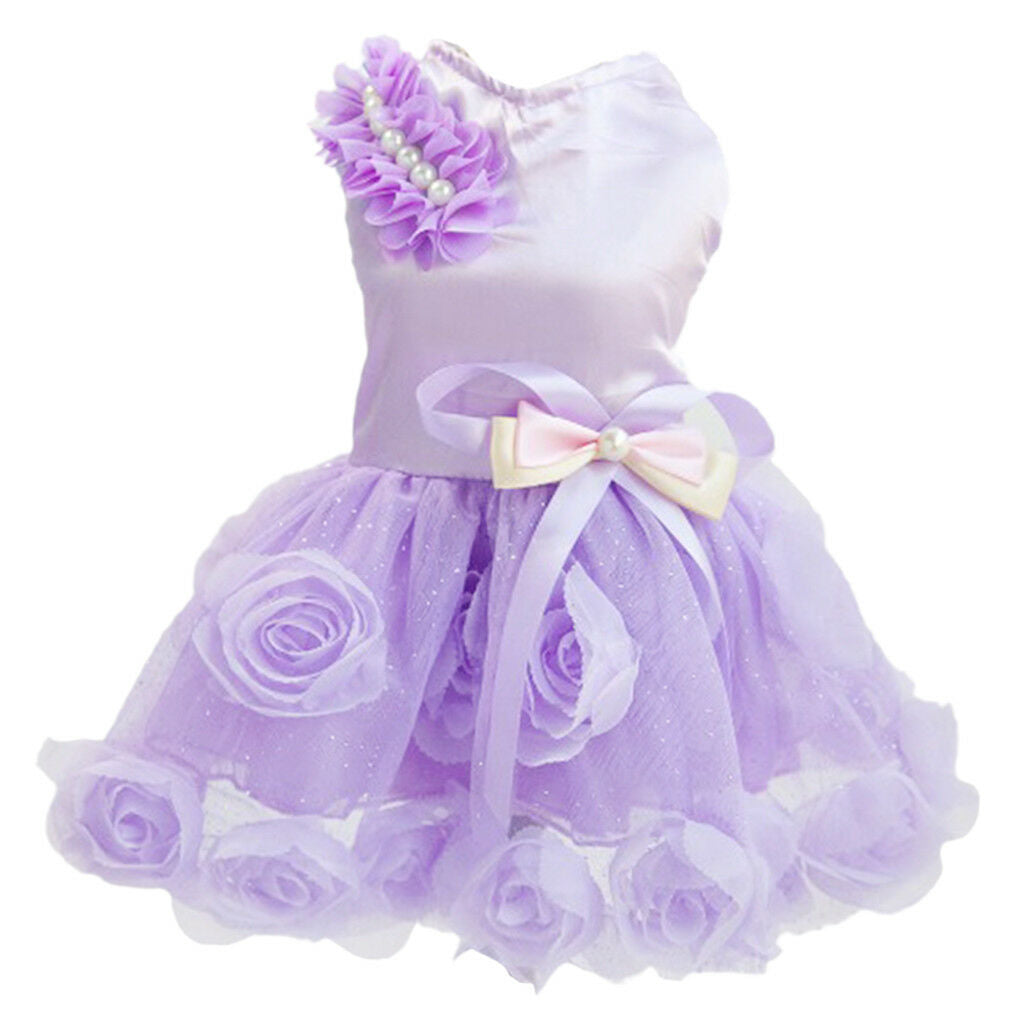 Dog Lace Dress Princess Tutu Skirt Flower Sunday Collection Clothes M Purple