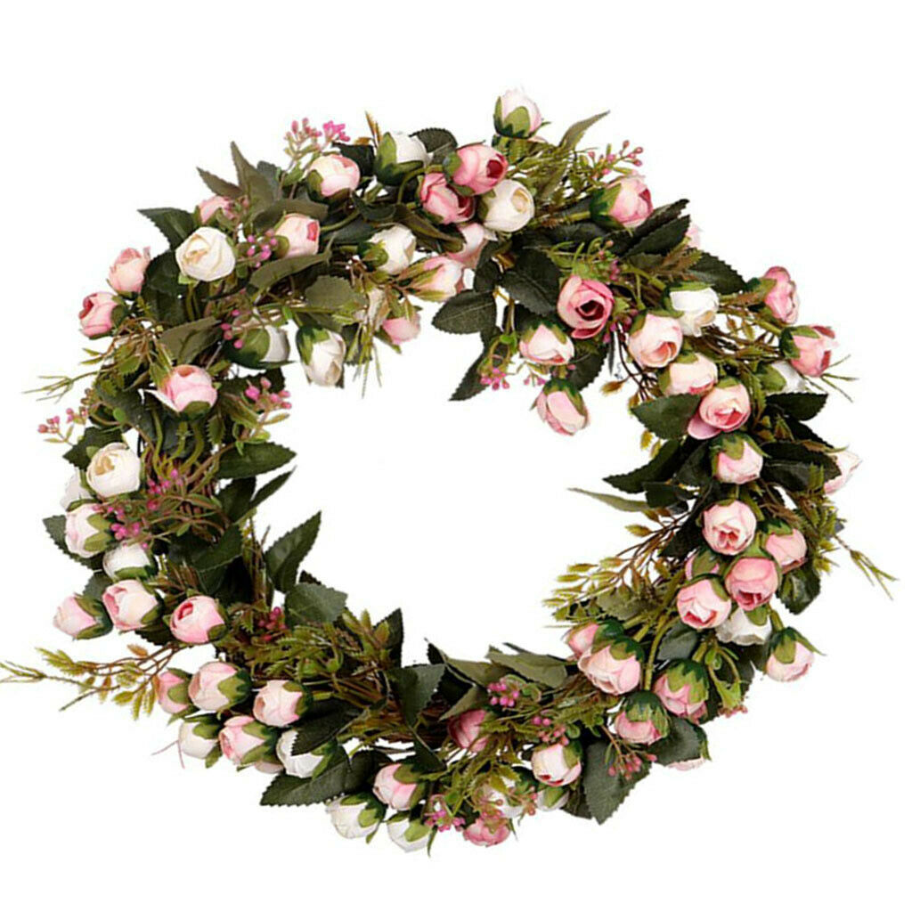 Rustic Rattan Silk Rose Wreath Flower Garland Lintel Wedding Party Supplies