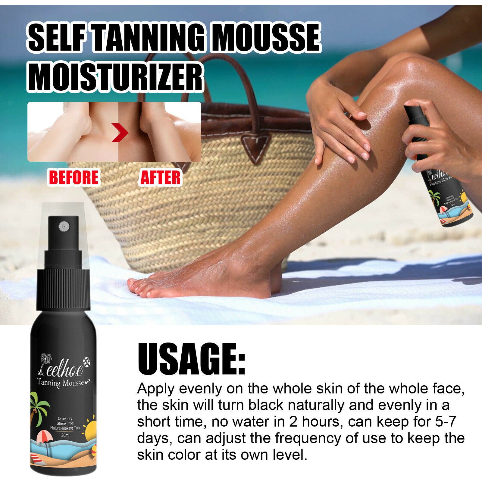 Natural Self Tanning Spray Mousse Skin Care Fast Tanning Lotion 30ML