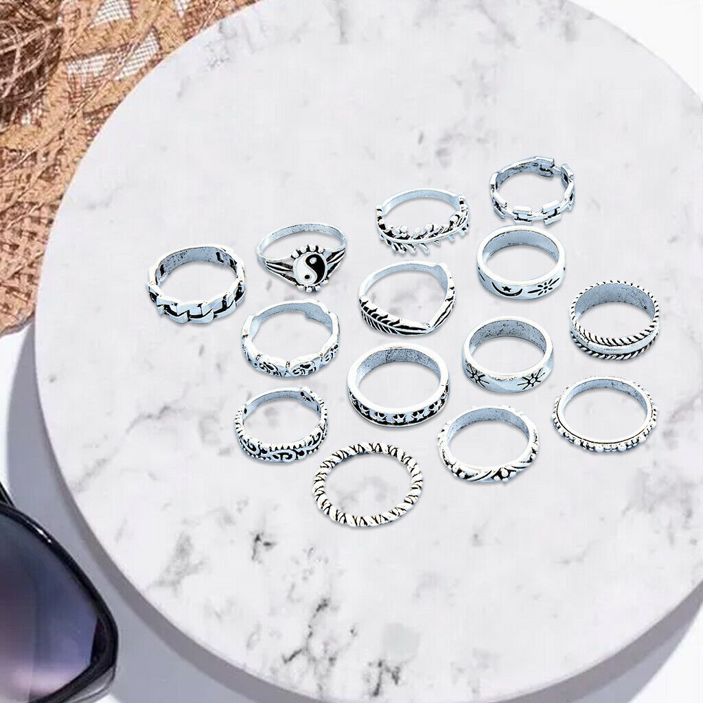 14x Bohemian Retro Punk Rings for Men Women Girls Gothic Rings Fashion