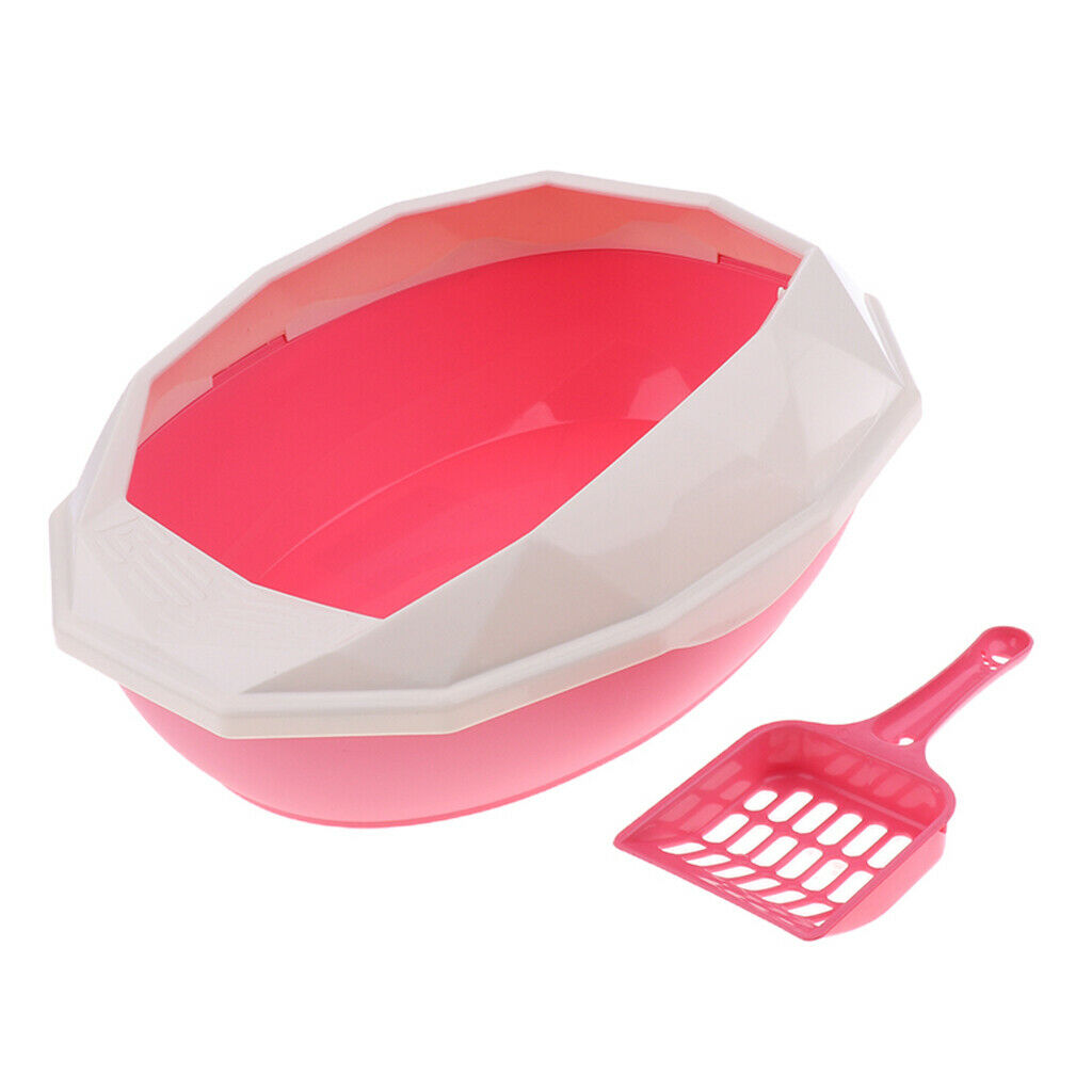 Mini Cat Litter Box Tray Anti Splash Toilet Fenced Pan with Shovel Pink