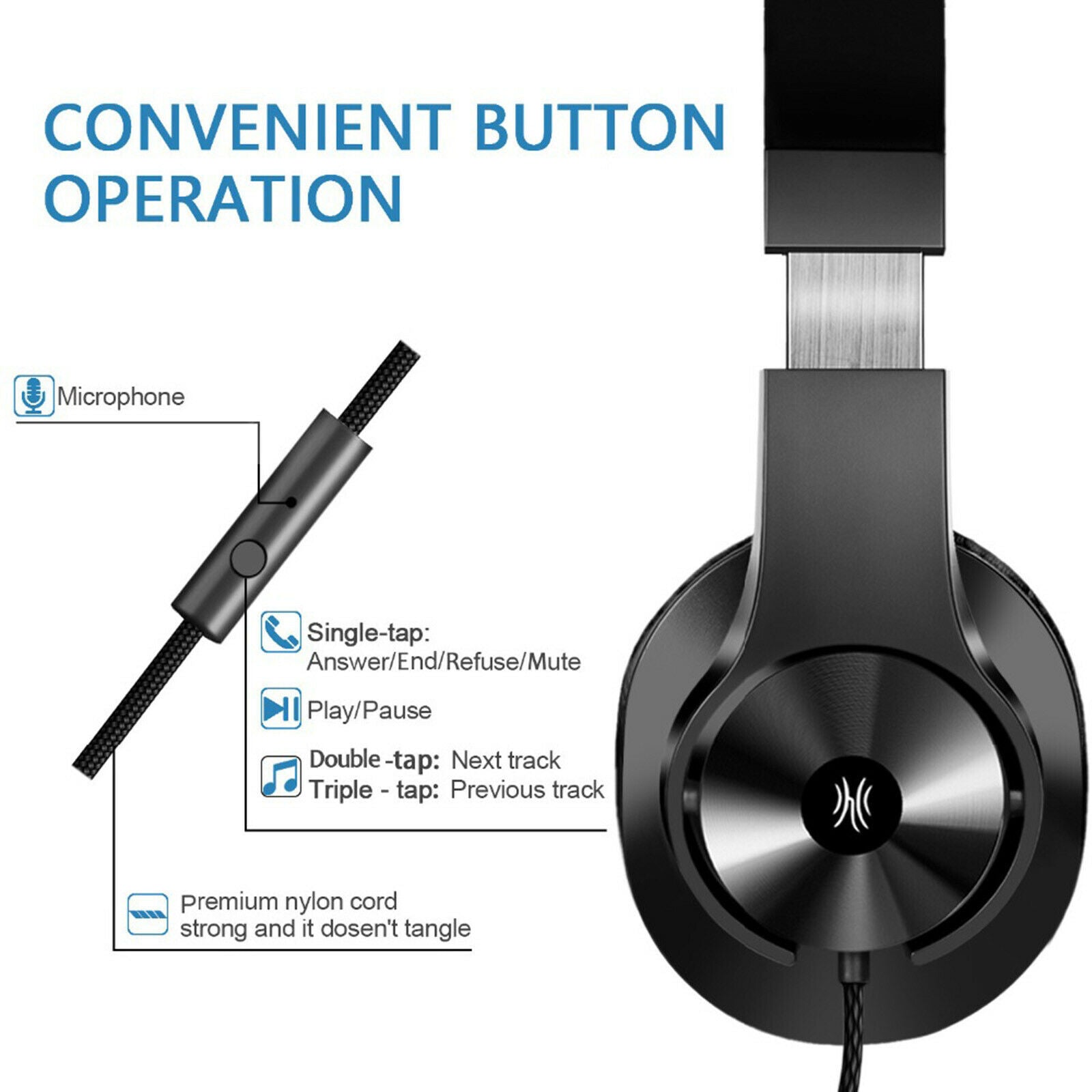 Wired Over Ear 3.5mm Headphones Portable for Recording Tablet Computer Black