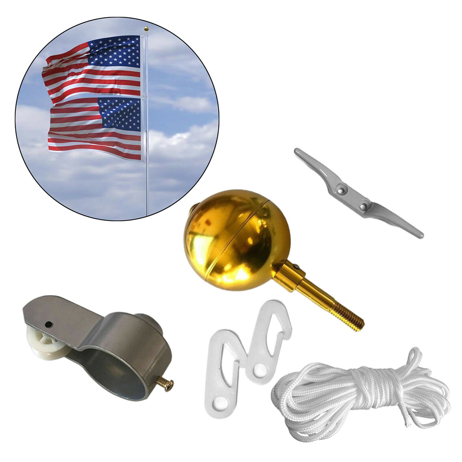 Outdoor Garden Flagpole Hardware Kit for 2"OD Tube 3" Topper Ball Ornament