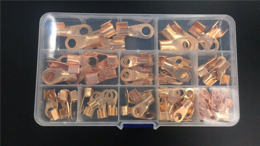 90Pcs Copper Battery Cable Connector Terminal Open Lugs Wire Terminals Boxed Kit
