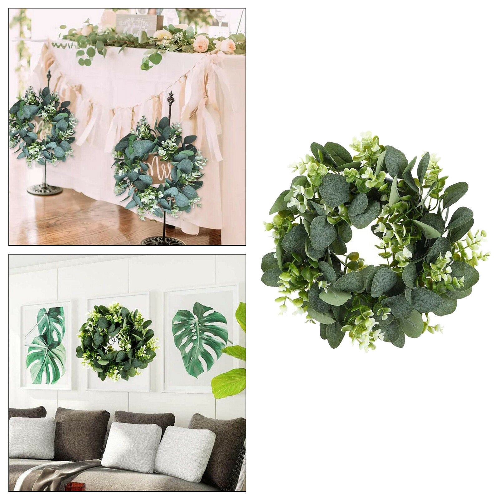 Eucalyptus Wreath Artificial Green Leaves Garland Hanging Wall Outdoor Decor