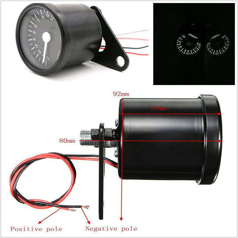 New 12000RPM 12V Black LED Motorcycle Tachometer Speedometer Gauge With Bracket