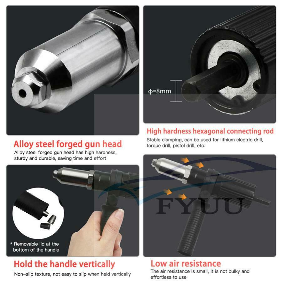 Rivet Nut ( Riveter ) Adaptor Use Electric Drill  2.4, 3.2, 4.0, 4.8 Mandrels