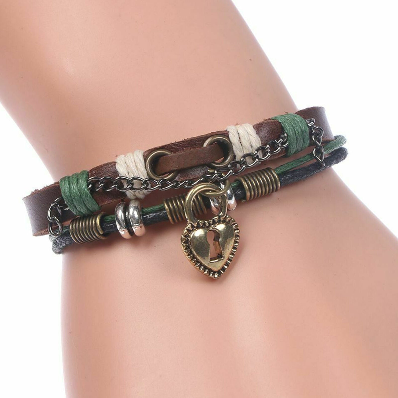 Bracelets For Men Women Leather Heart Jewelry Charm Fashion Couples Lovers
