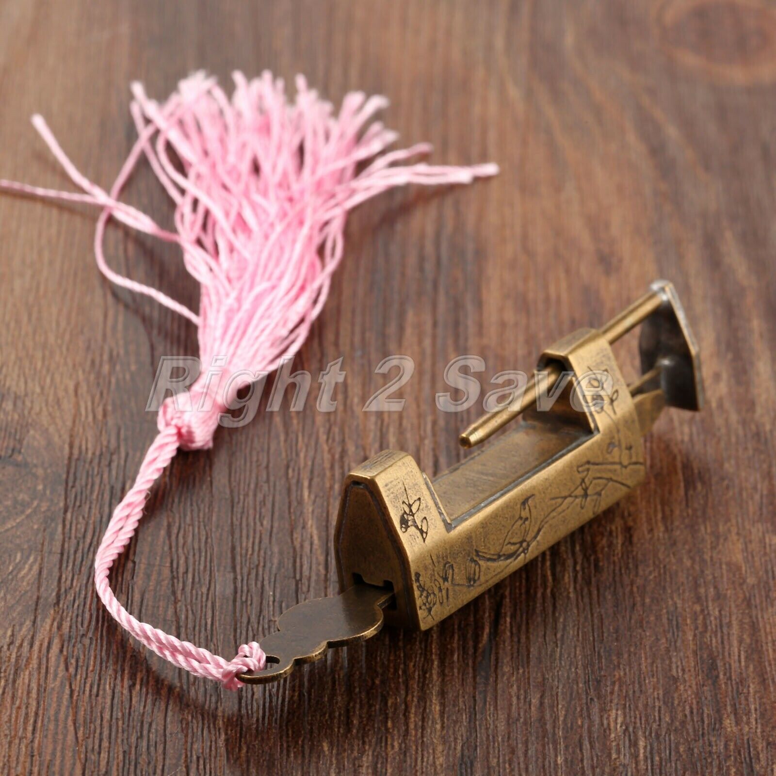 Unique Engraved Designs Jewelry Box Decorative Wood Chest Suitcase Padlock & Key